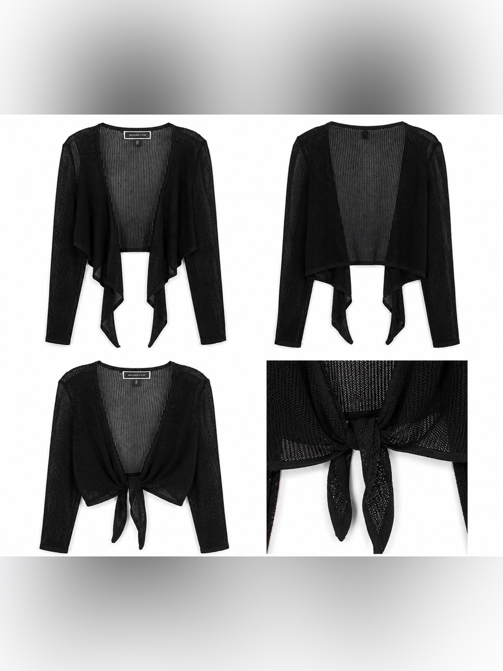 Melanie Lyne Black Tie-Front Sheer Knit Shrug